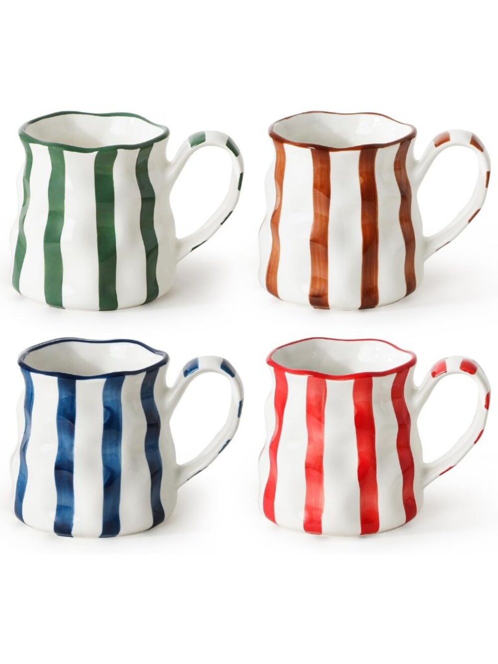 Cute Hand-Painted Ceramic Coffee Mugs Set of 4 - 14 oz Striped Latte Cups